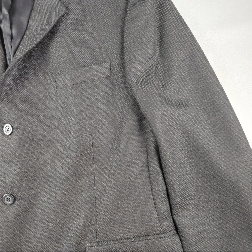 DKNY Mens 46R Sport Coat Blazer Brown Black Birdseye Pure New Wool Textured